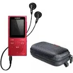 Sony NW-E394 Walkman MP3 Player (8GB, Red) with Hard Carrying Case Bundle