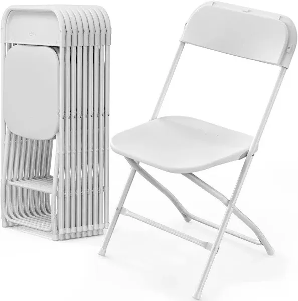 VINGLI White Plastic Folding Chair Indoor Outdoor Portable Stackable Commercial Seat with Steel Frame 350lb. Capacity for Events Office