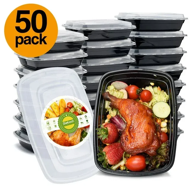 Meal Prep Container, 50 Pack 32 oz Food Storage Containers with Lids, Disposable Bento Box Reusable Plastic Lunch Box, BPA Free Take-Out Box