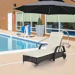 Outsunny Outdoor Rattan Wicker Poolside Chaise Lounge Chair with Adjustable Backrest - Dark Coffee