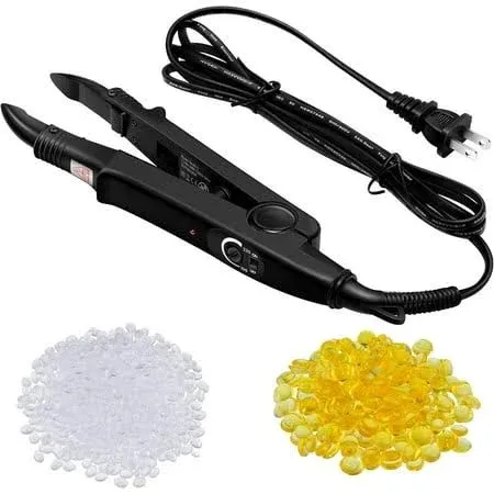 Professional Fusion Hair Extensions Tool with Heat Iron Connector Wand, U Tip Keratin Hair Extensions, 2 Bags of Glue Granule Beads, and C Head (Black)