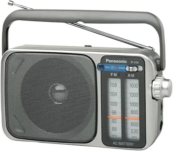 Panasonic Portable AM/FM Radio Silver + AA Batteries + Wired Headphones + Cloth