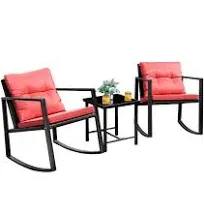 Patio Chairs 3 Piece Wicker Rocking Chair Outdoor Bistro Sets with Coffee Table