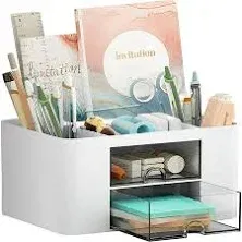 Marbrasse Pen Organizer with 2 Drawer, Multi-Function<wbr/>al Pencil Holder for Desk, 