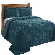 Better Trends Ashton Collection 100% Cotton Chenille Bedspread Medallion Design Full/Double Size Floral Design Bed Cover in Teal - Tufted Cotton Bedspreads, Lightweight Bedspread & Coverlets