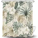 Tropical Plant Flower Shower Curtain for Bathroom, Vintage Sage Green Palm Leaves Beige Fabric Shower Curtains Set, Cute Floral Greenery Botanical Restroom Decor Accessories with Hooks (72X72)