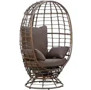 Outsunny Wicker Egg Chair, 360 Rotating Indoor Outdoor Boho Basket Seat with Cushion and Pillows for Backyard