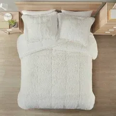 Intelligent Design Malea Shaggy Duvet with Quilted Box Design, Long Faux Fur...