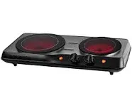 Ovente Countertop Infrared Double Burner, 1700W Electric Hot Plate and Portable Stove with 7.75" and 6.75" Ceramic Glass Cooktop