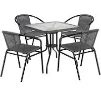 Flash Furniture Square Glass Metal Table Rattan Stack Chairs