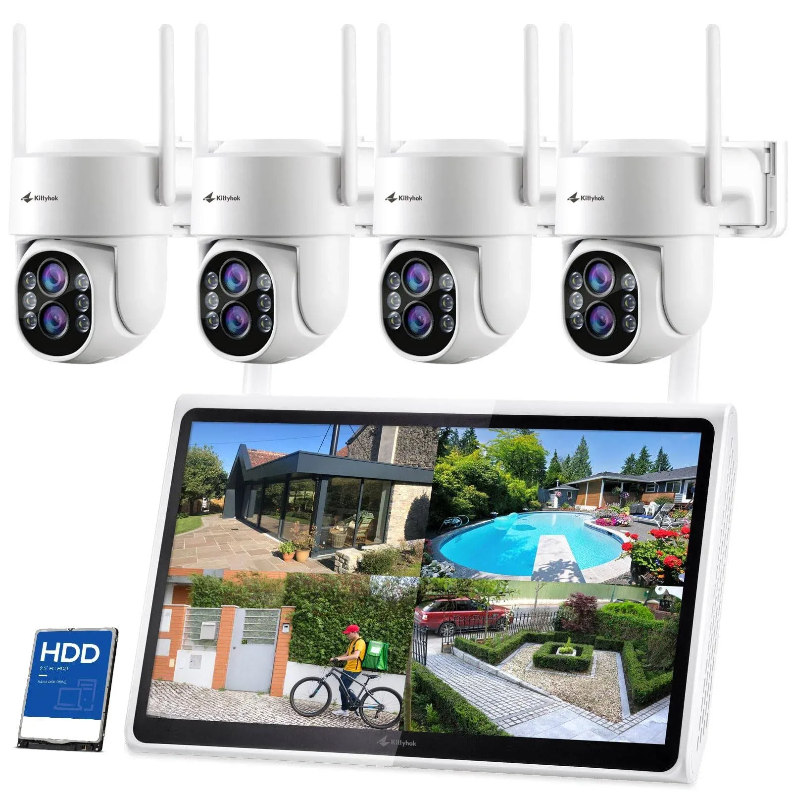 Kittyhok Wireless Security Camera System Outdoor with Monitor | 4pcs 2K Dual ...