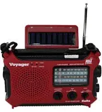 KA500IP-RED Voyager Solar/Dynamo AM/FM/SW NOAA Weather Radio with Alert and Cell