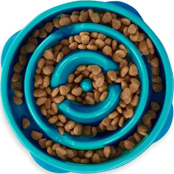 Outward Hound Fun Feeder Slo Bowl, 10x Slow Feeder Dog Bowl, Medium/Mini, Blue