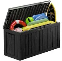 Resin Deck Box, Lockable Waterproof Ourdoor Storage Container for Pool Accessories, Patio Furniture, Cushions, Toys and Garden Tools