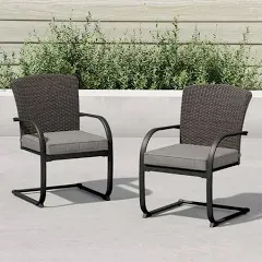 Grand Patio 2 Piece Outdoor Wicker Dining Chairs, All-Weather Spring Patio Furniture Dining Chairs Set of 2 with Cushions for Garden Pool Backyard Lawn, Grey