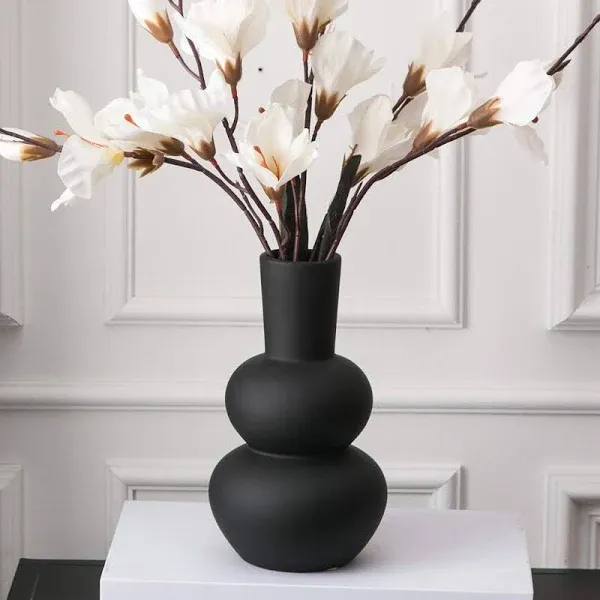 Ceramic Flower Vase Matte Black for Home Decor