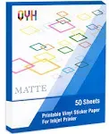 QYH Printable Vinyl Sticker Paper for Inkjet Printer Matte Labels 50 Sheets for Cricut 8.5"x11" White Waterproof