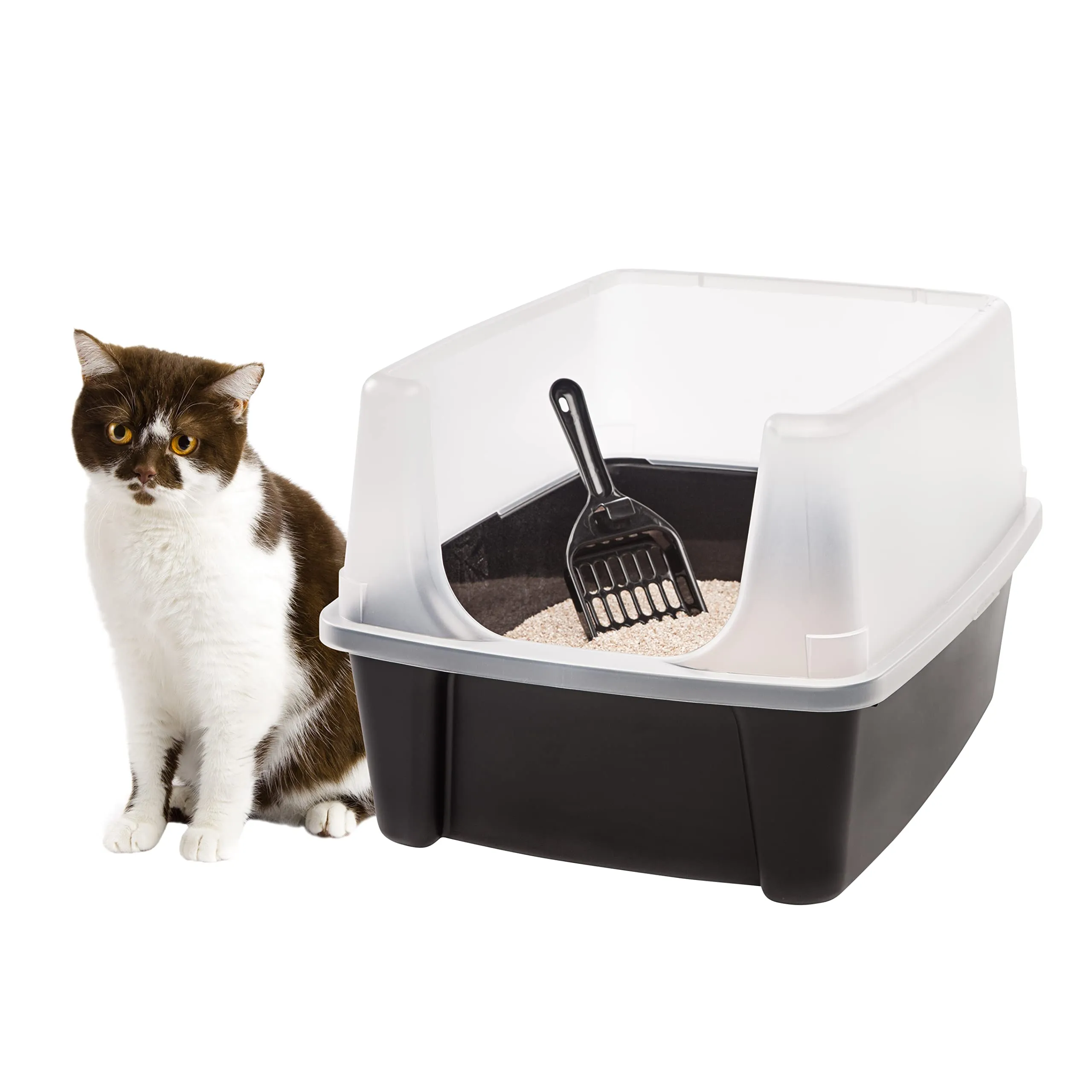 IRIS USA Open Top Cat Litter Box with Scoop and Scatter Shield