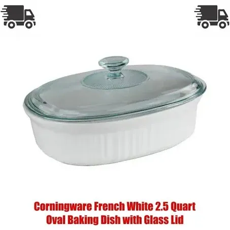 Corningware French White 2.5 Quart Oval Baking Dish with Glass Lid