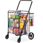 VEVOR Folding Shopping Cart, Jumbo Grocery Cart with Double Baskets, 360° Swivel