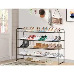 4 Tier Long Shoe Organizer For Closet Wide Stackable Metal Shoe Rack Bronze New