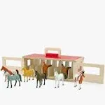 Take-Along Show-Horse Stable Play Set With Wooden Stable Box and 8 Toy Horses