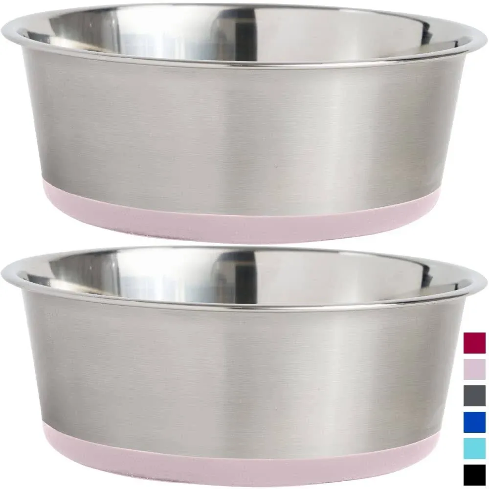 Gorilla Grip Stainless Steel Metal Dog Bowl Set of 2, 8 Cups, Rubber Base, Heavy ...