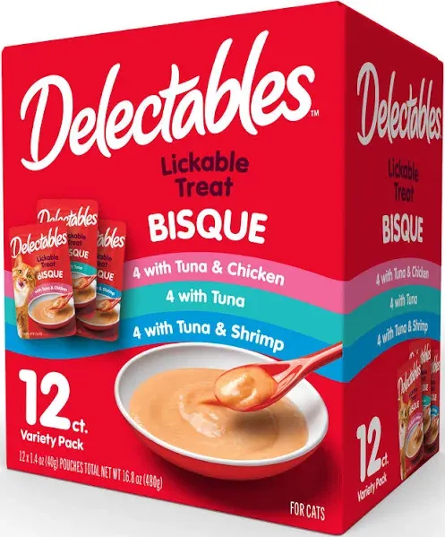 1.4 oz.12 Count Delectables Bisque Lickable Wet Cat Treats