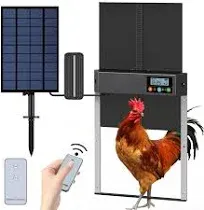 Automatic Chicken Coop Door, Solar Powered Chicken Door with Timer, Light Sensor, LCD Display, Aluminum Chicken Coop Door Opener with Weatherproof,