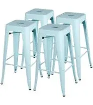 Furmax 24 Inches Metal Bar Stools Bar Height High Backless Stools Indoor Outdoor Stackable Kitchen Stools Set of 4 (Gun)