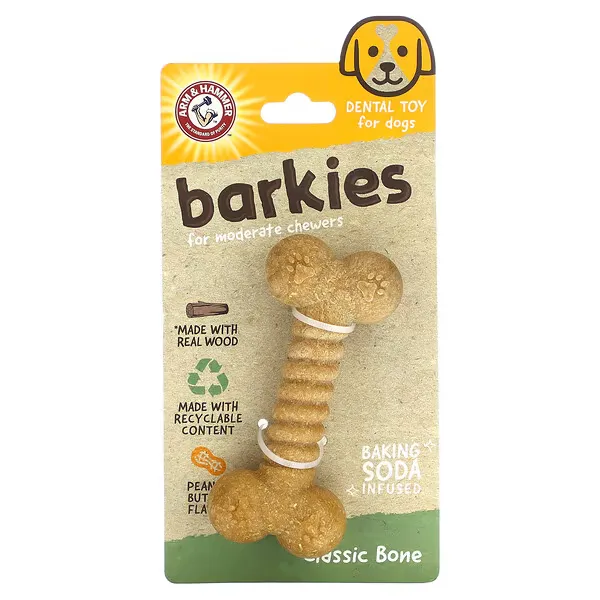 Arm & Hammer: Barkies 5-in. Peanut Butter Flavor Classic Bone Dog Toy, Multi