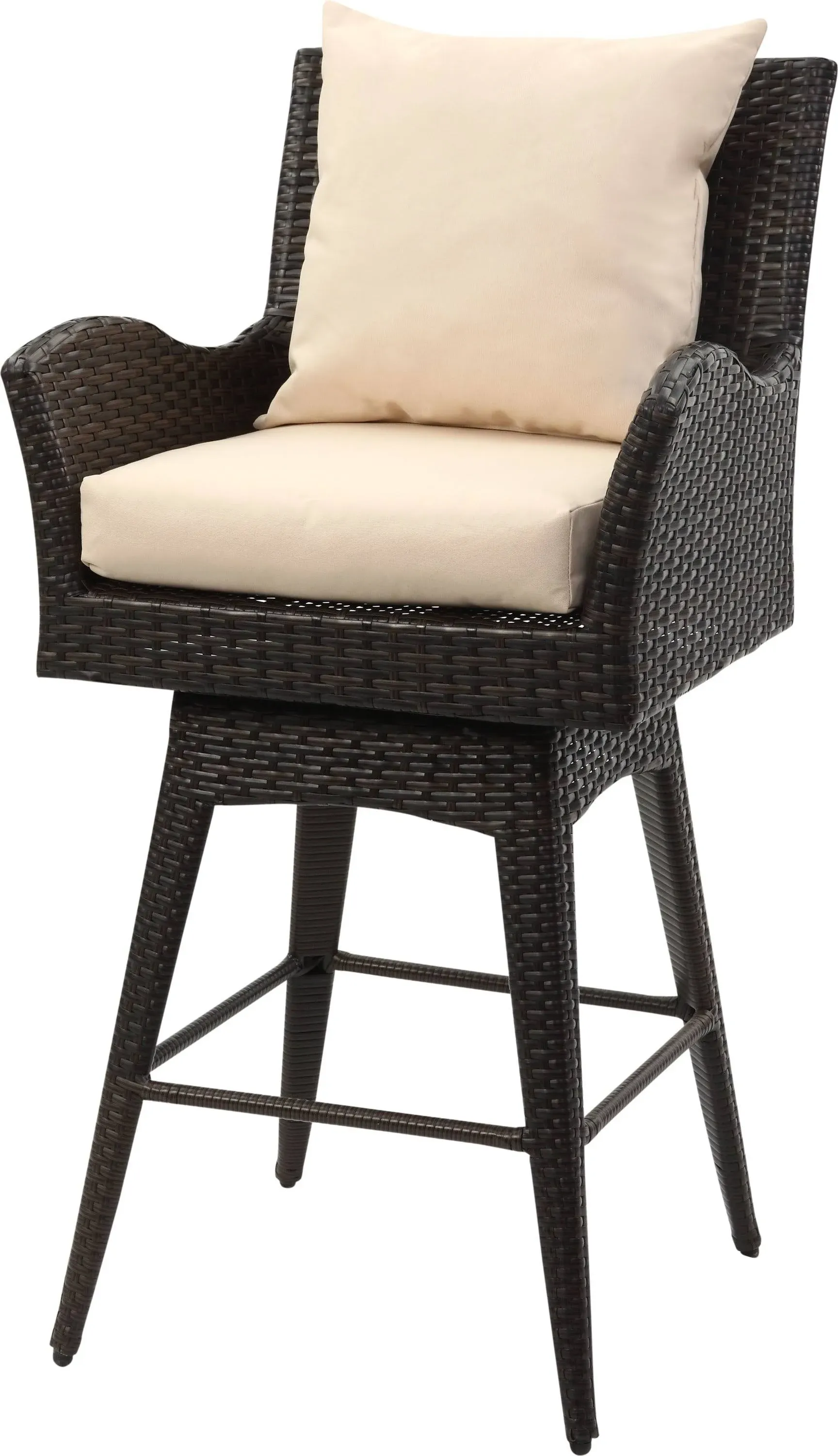 Safavieh PAT2515B Collection Hayes Brown and Beige Outdoor Wicker Swivel Armed Counter Stool