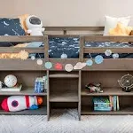 Max & Lily Modern Farmhouse Low Loft Bed, Twin Bed Frame for Kids with 2 Bookcases, Driftwood