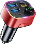 SYNCWIRE Bluetooth 5.3 FM Transmitter for Car, 48W Max Dual USB Car Charger Adapter, Wireless Radio Receiver, Hands-Free Calling, Music Player Support 64G Drive with Light Switch, Red