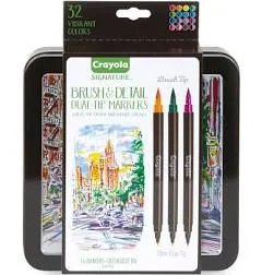 Pack of 16 CRAYOLA Signature Brush and Detail Dual Tip Markers 32 Vibrant Colors