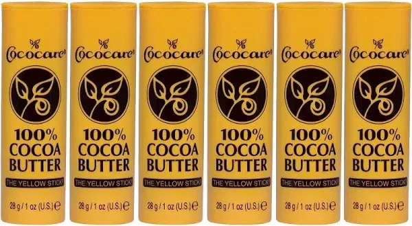 Cococare 100% Cocoa Butter Stick - All-Natural Cocoa Butter Emollient for Ultimate Skin Hydration & Protection - The Yellow Stick - (2 Pack)