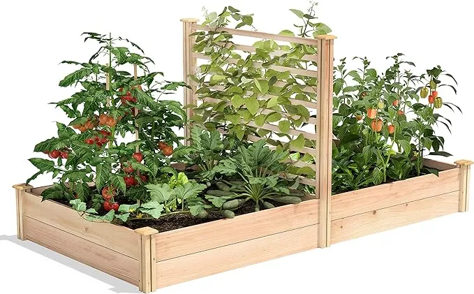 Greenes Fence Premium Cedar Raised Garden Bed with Trellis, 4' x 8' x 11" - Made in USA with North American Cedar