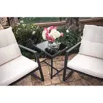 Suncrown 3-Piece Patio Bistro Set Outdoor Rocking Chairs Set Brown Wicker Porch Chairs with Glass Coffee Table