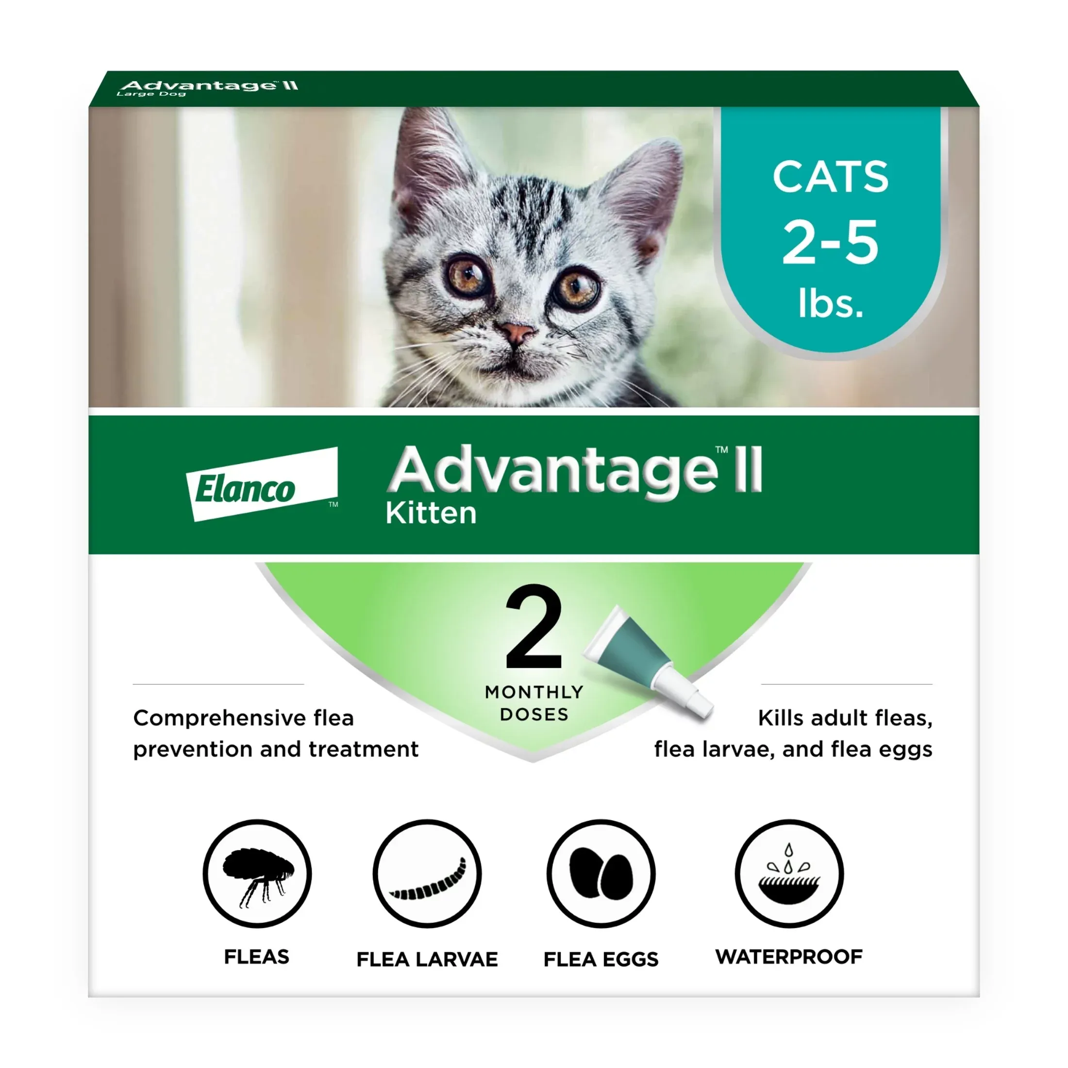 Advantage II Vet-Recommended Flea Prevention for Kittens & Cats 2-5 lbs, 2-Monthly Treatments