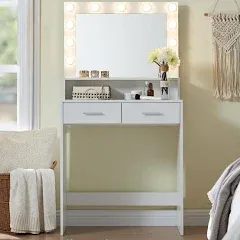 Mirrotowel Vanity Desk with Mirror and Lights Dressing Table with Large Drawer