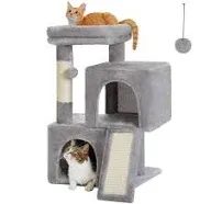 PAWZ Road Cat Tree, 30 Inches Cat Tower with Dual Condos for Indoor Cats, Plush Cat House with Padded Perch, Scratching Ramp and Posts and