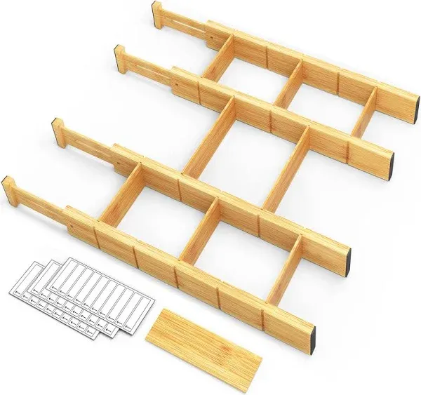 SpaceAid Bamboo Drawer Dividers With Inserts &amp; Labels  4 Dividers With 9 Inserts