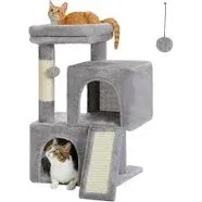  Cat Tree Cat Tower with Dual Condos for Indoor Cats, Plush Cat 30 Inches Gray