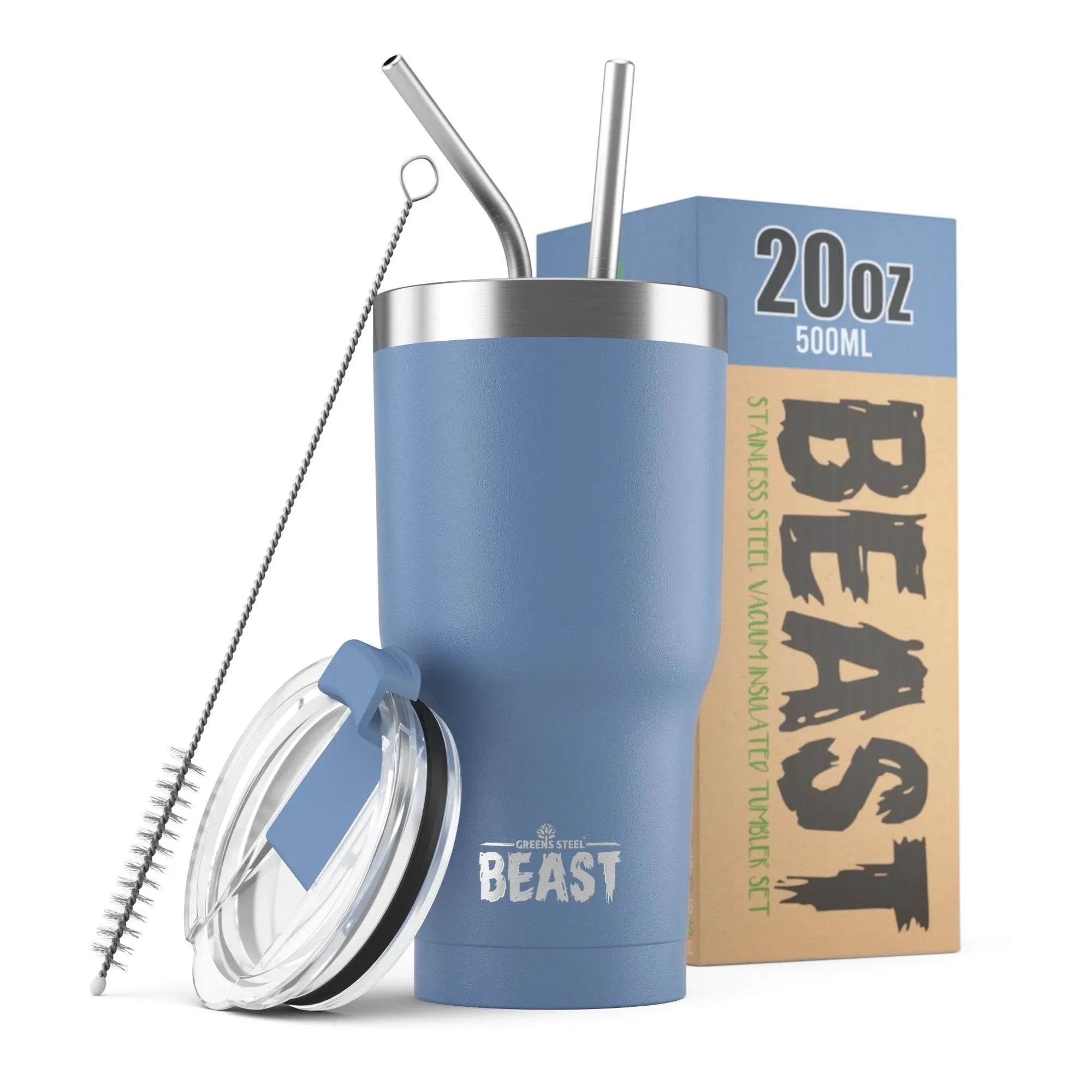 Beast 20 oz Tumbler Stainless Steel Vacuum Insulated Coffee Ice Cup Double Wall Travel Flask (Stormy Sky Blue)