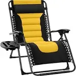 Oversized Padded Zero Gravity Chair Folding Outdoor Patio Recliner w/ Side Tray