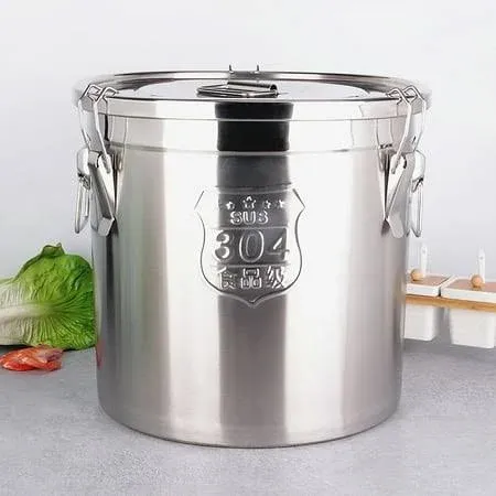 12L Stainless Steel Airtight Canister Rice Cereal Grain Canisters Container Food Oil Sugar Milk Storage Bucket w/Handles+Lid Cylinder Jar for Household Kitchen Bar Restaurants Silver (12L)