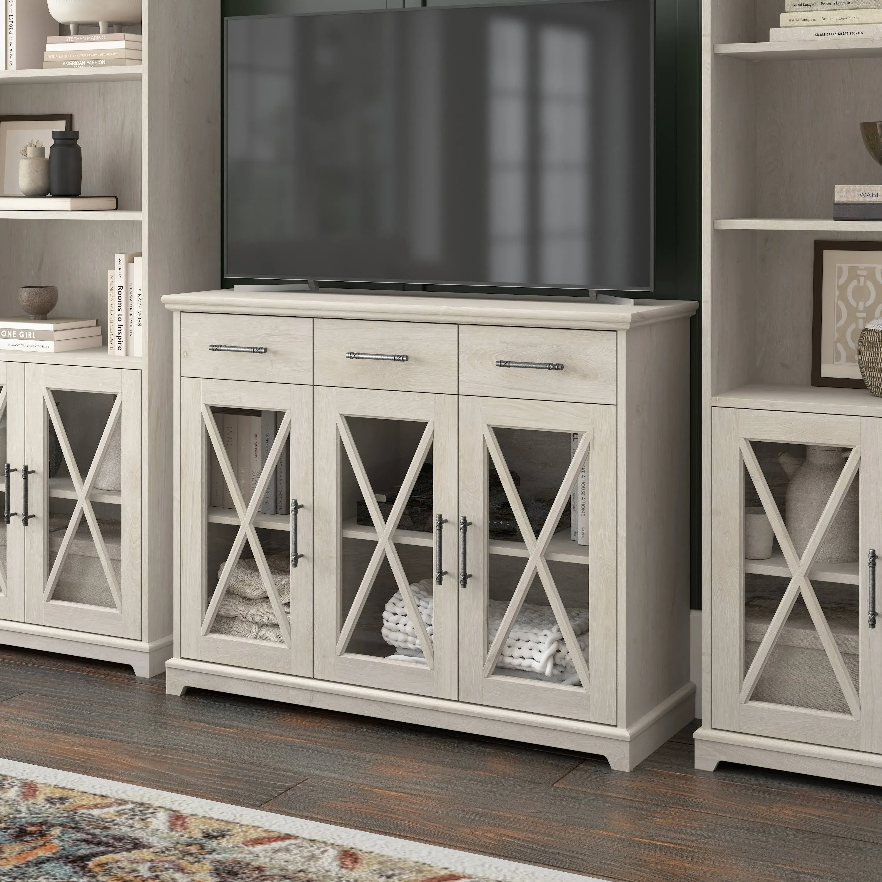 Lennox Farmhouse TV Stand for 65 Inch TV in Linen White Oak - Engineered Wood