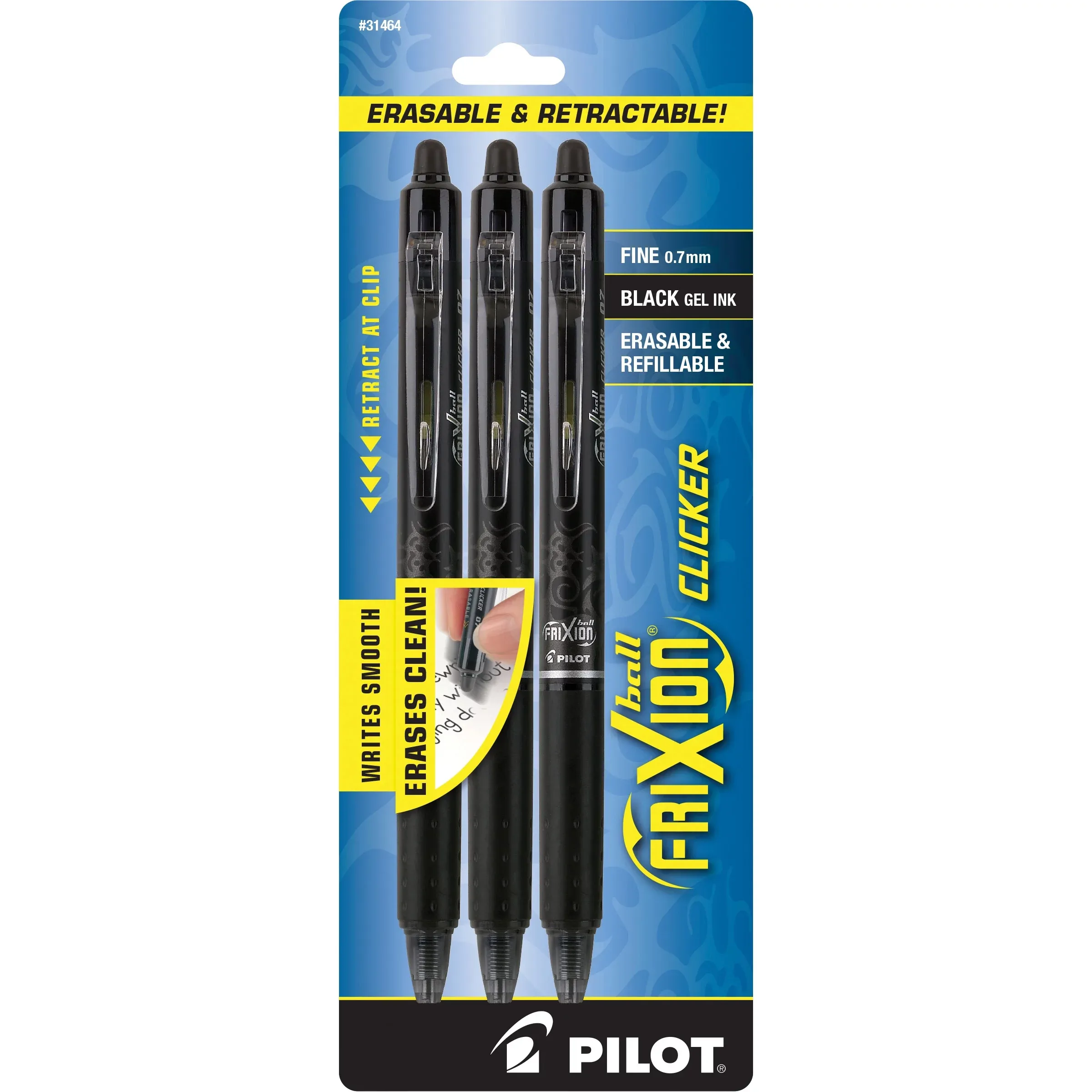 Pilot FriXion Ball Clicker Erasable Gel Pens, Fine Point, Black Ink - 3 Pack