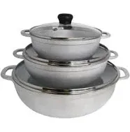 Imusa 3 Piece Basic Cast Aluminum Caldero with Glass Lid (1.5Qt, 2.5qt, 5.2Qt)