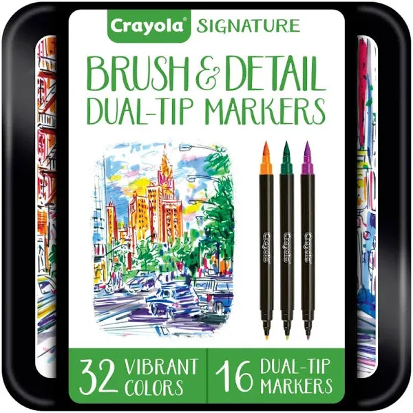 Crayola® Doodle & Draw Dual-Ended Doodle Markers, Brush Tip/Chisel Tip, White Barrel, Assorted Ink Colors, Pack Of 12 Markers